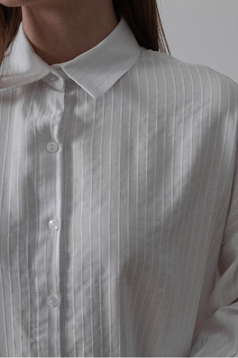 Çizgili Uzun Kol Gömlek - Beyaz