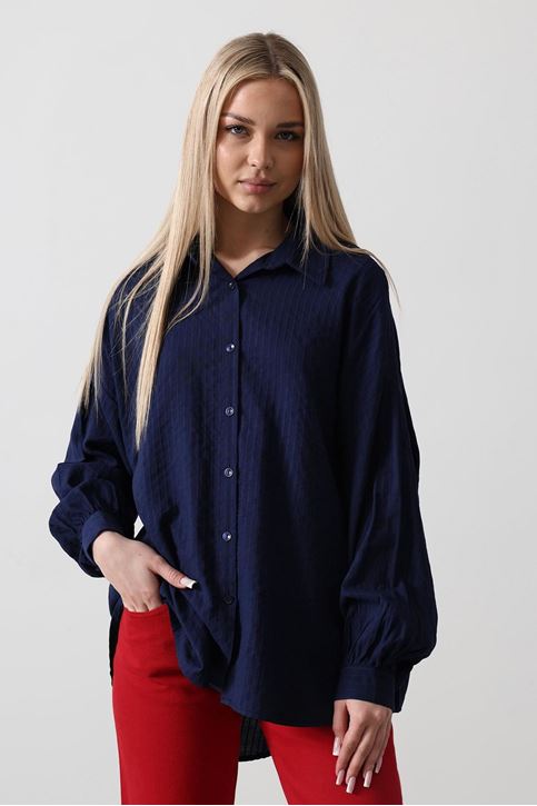 Çizgili Uzun Kol Gömlek - Lacivert