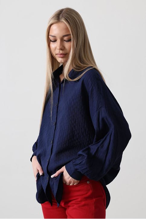 Çizgili Uzun Kol Gömlek - Lacivert