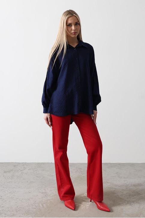 Çizgili Uzun Kol Gömlek - Lacivert