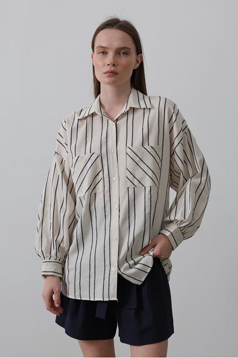 Gömlek - Bej-Lacivert