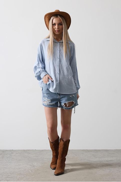 Çizgili Uzun Kol Gömlek - Bebe Mavisi