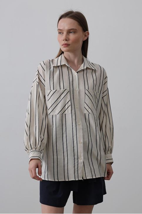 Gömlek - Bej-Lacivert