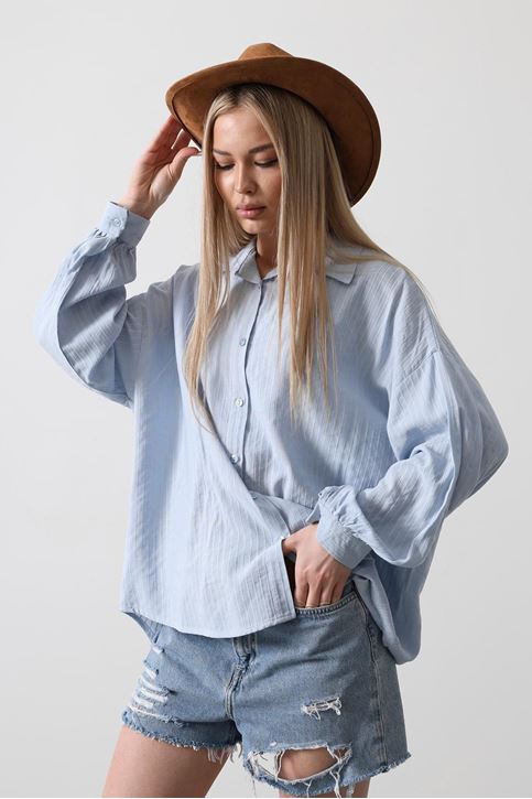 Çizgili Uzun Kol Gömlek - Bebe Mavisi
