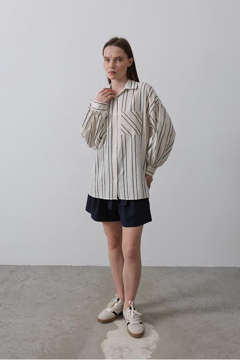 Gömlek - Bej-Lacivert