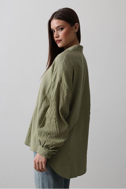 Çizgili Uzun Kol Gömlek - Haki