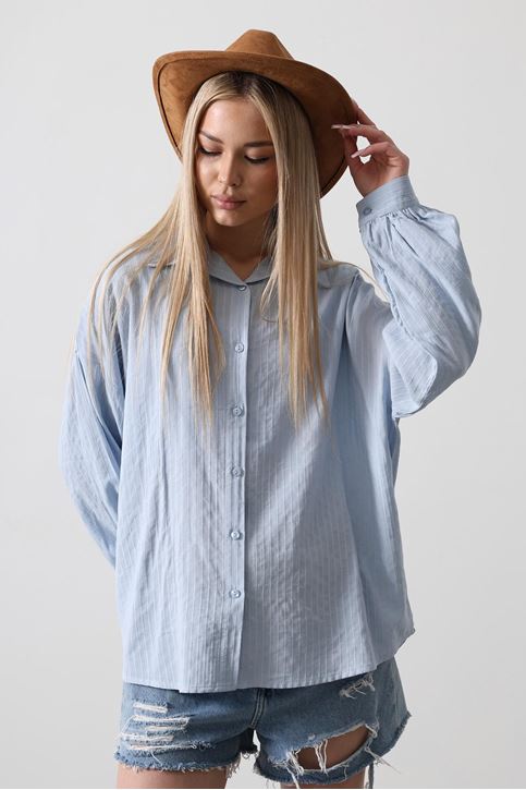 Çizgili Uzun Kol Gömlek - Bebe Mavisi