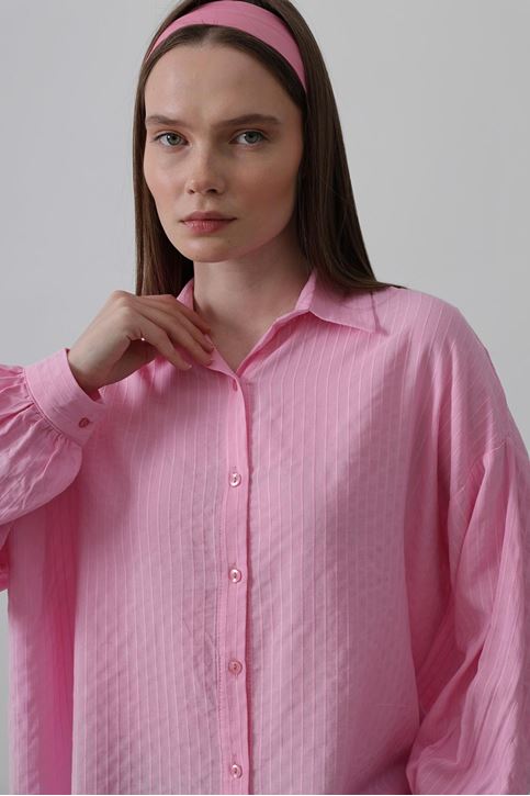 Çizgili Uzun Kol Gömlek - Pembe