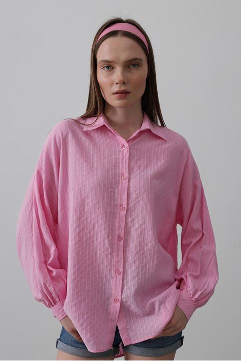 Çizgili Uzun Kol Gömlek - Pembe