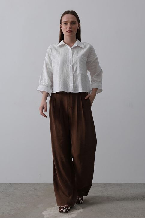 Cepli Kısa Kesim Gömlek - Beyaz