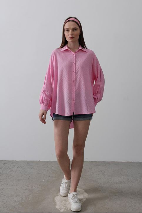 Çizgili Uzun Kol Gömlek - Pembe