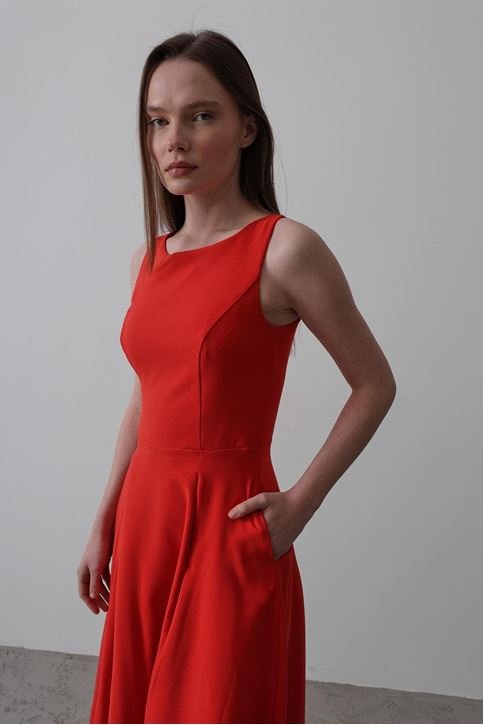 Double Kolsuz Elbise - Kırmızı