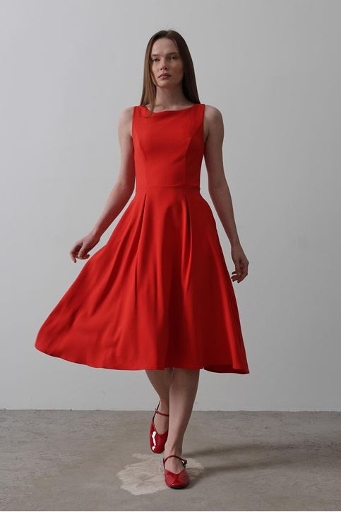 Double Kolsuz Elbise - Kırmızı
