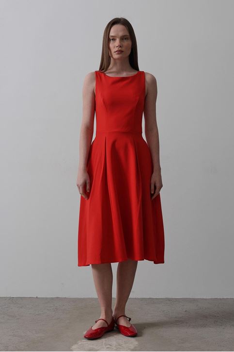 Double Kolsuz Elbise - Kırmızı