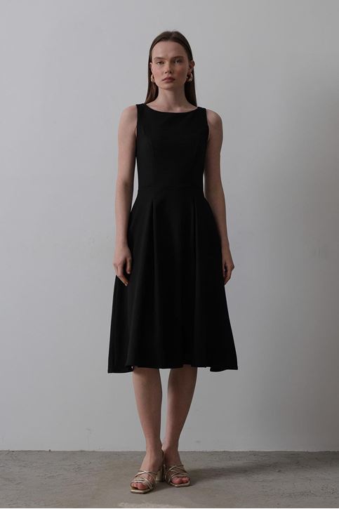 Double Kolsuz Elbise - Siyah