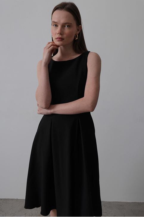 Double Kolsuz Elbise - Siyah