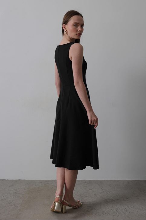 Double Kolsuz Elbise - Siyah