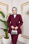 Kuşak Detay Ceketli Takım-Bordo